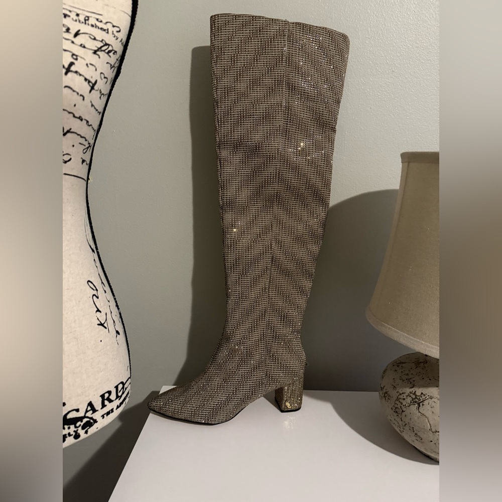 KURT GEIGER LONDON Burlington Pointed Toe Over The Knee Boots in Dark Beige - Picture 5 of 6
